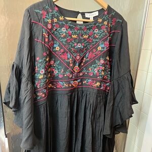 Umgee Dress Boho Bliss Embroidered Floral 3/4 Bell Sleeves